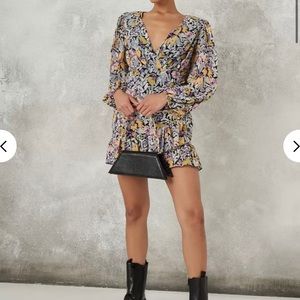 Missguided Dress Sz 12 purple hem chiffon finish ruched NWT